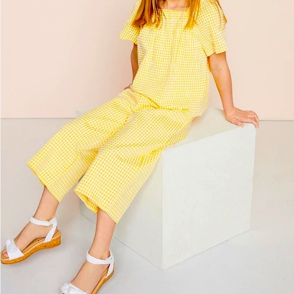 Copper Key Yellow Citrus Scalloped Pearl Gingham Two-Piece Set - Picture 2 of 6